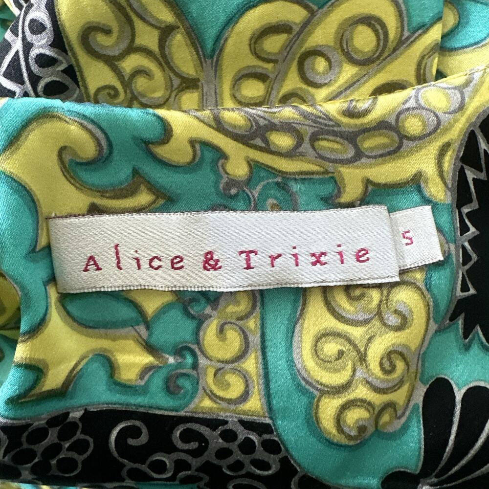 Alice + Trixie Dress Small Green Satin Paisley Babydoll Retro Y2K Soft Girl - Picture 7 of 10